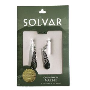 New Solvar Connemara Marble Earrings Celtic Knot Silver Green Ireland Irish